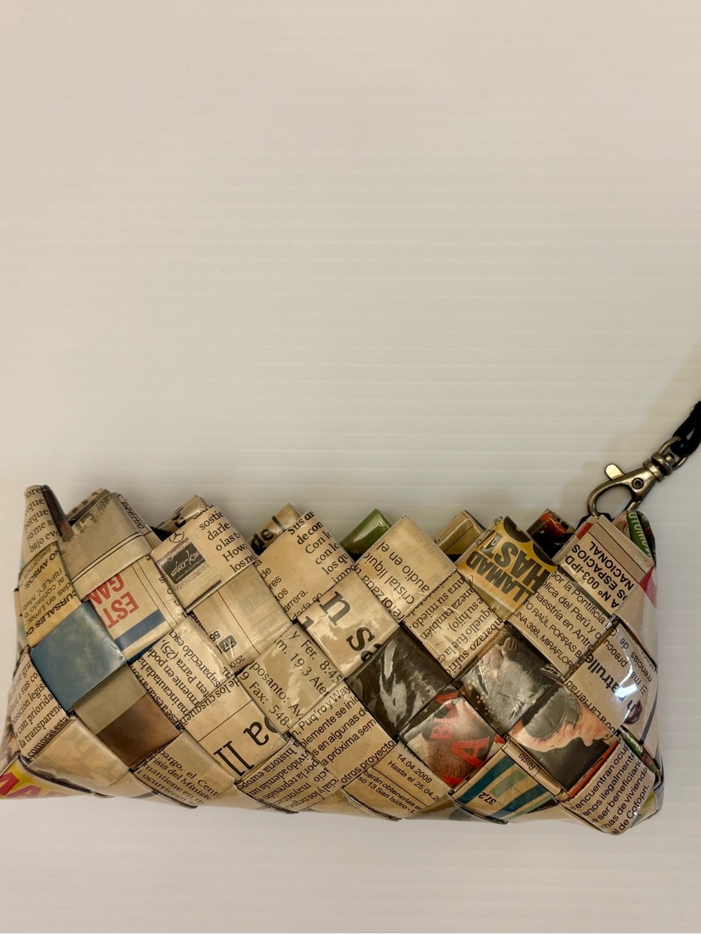 Nahui Ollin Newspaper Woven Clutch Wristlet Upcycled Recycled Paper Y2K